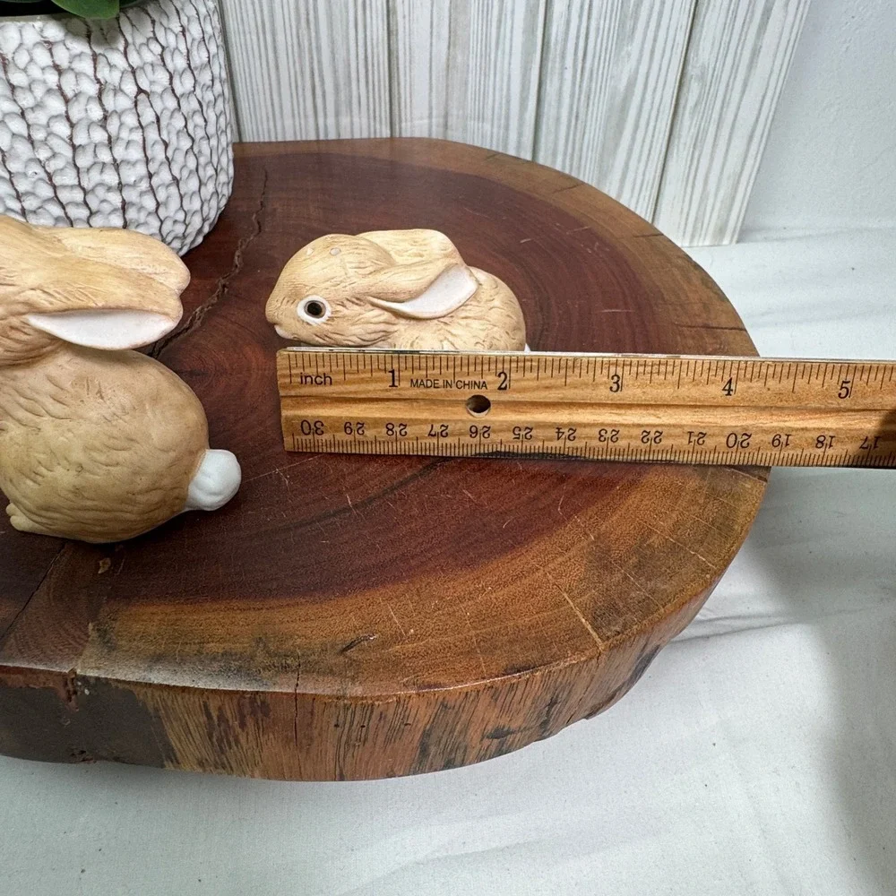 Vintage Ceramic Bunny Rabbit Salt and Pepper Shakers Set Tan White Easter Decor